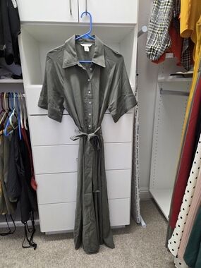 H&M Olive Green Maxi Shirt Dress